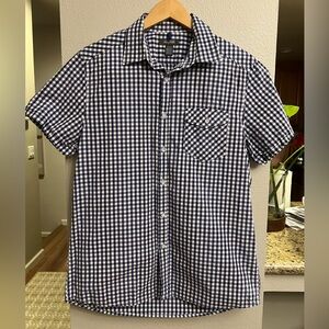 Kenneth Cole Reaction Men’s Navy & White Gingham Short-Sleeve Shirt